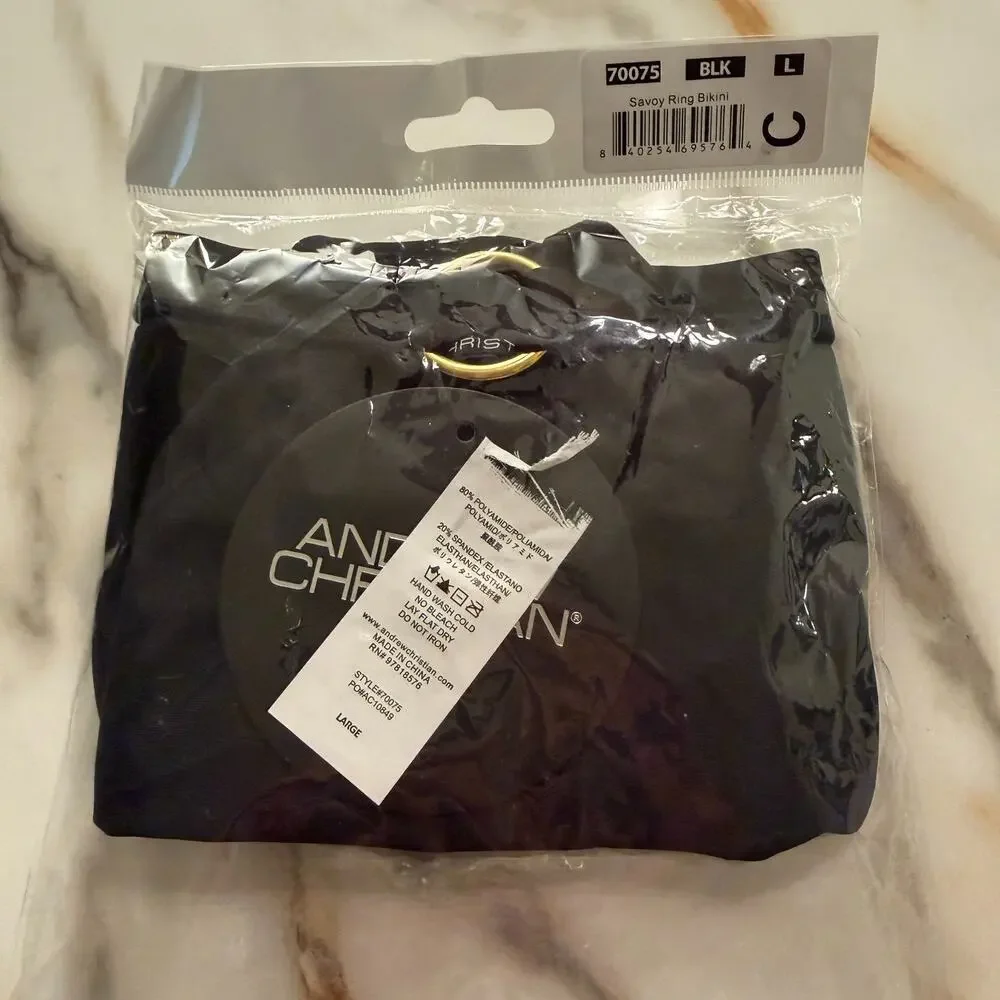 NEW Andrew Christian Savoy Ring Swim Bikini Black Size Large